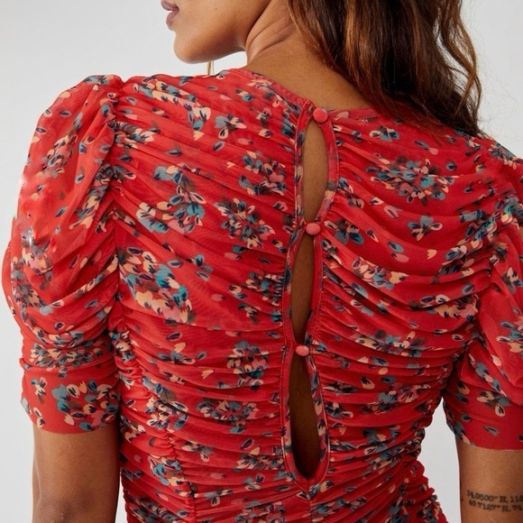 NWT Free People Briella Ruched Floral Midi Dress Bloom Combo Red XL - Picture 6 of 16
